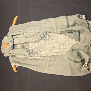 Italian made three piece blouse ensemble with blouse, overlay, and scarf, Size S